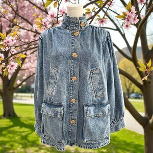 Steve Madden Marceline Oversized Denim Jacket Butterfly Patch Vintage Y2K S